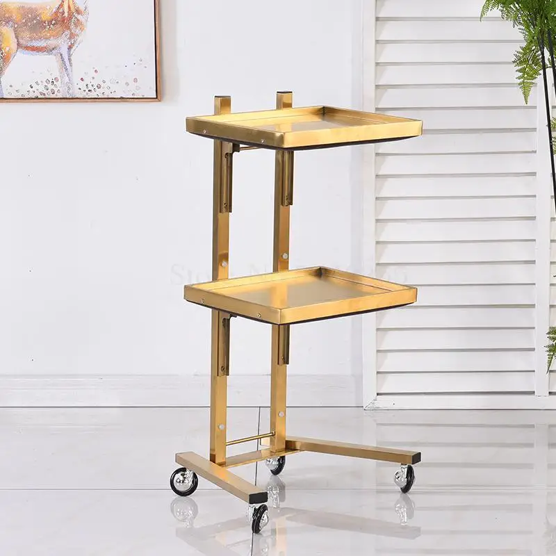 

New product hairdressing stainless steel cart hair salon tool cart folding two table trolley
