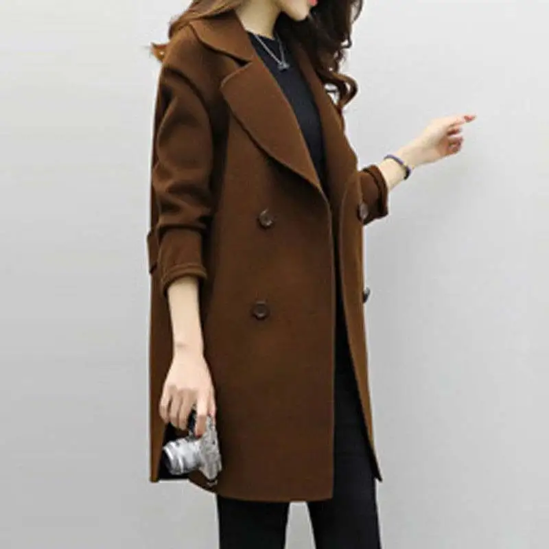 Новые осенние зимние женские повседневные пальто с отложным воротником, теплый длинный рукав, тонкий лацкан, кардиган, верхняя одежда, DOD886