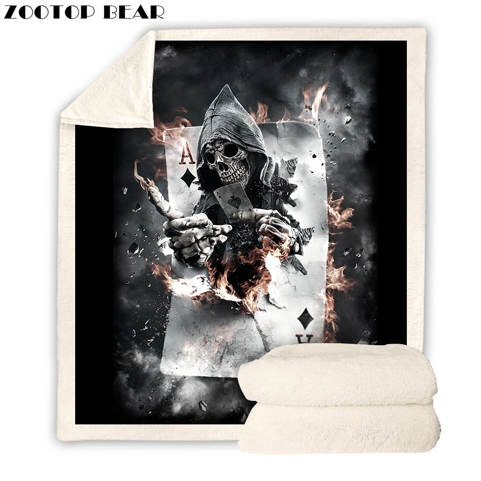 

ZOOTOP BEAR Poker Skull Throw Blanket Skeleton Sherpa Fleece Beds Blanket Velvet Plush Customized Blanket Drop Shipping