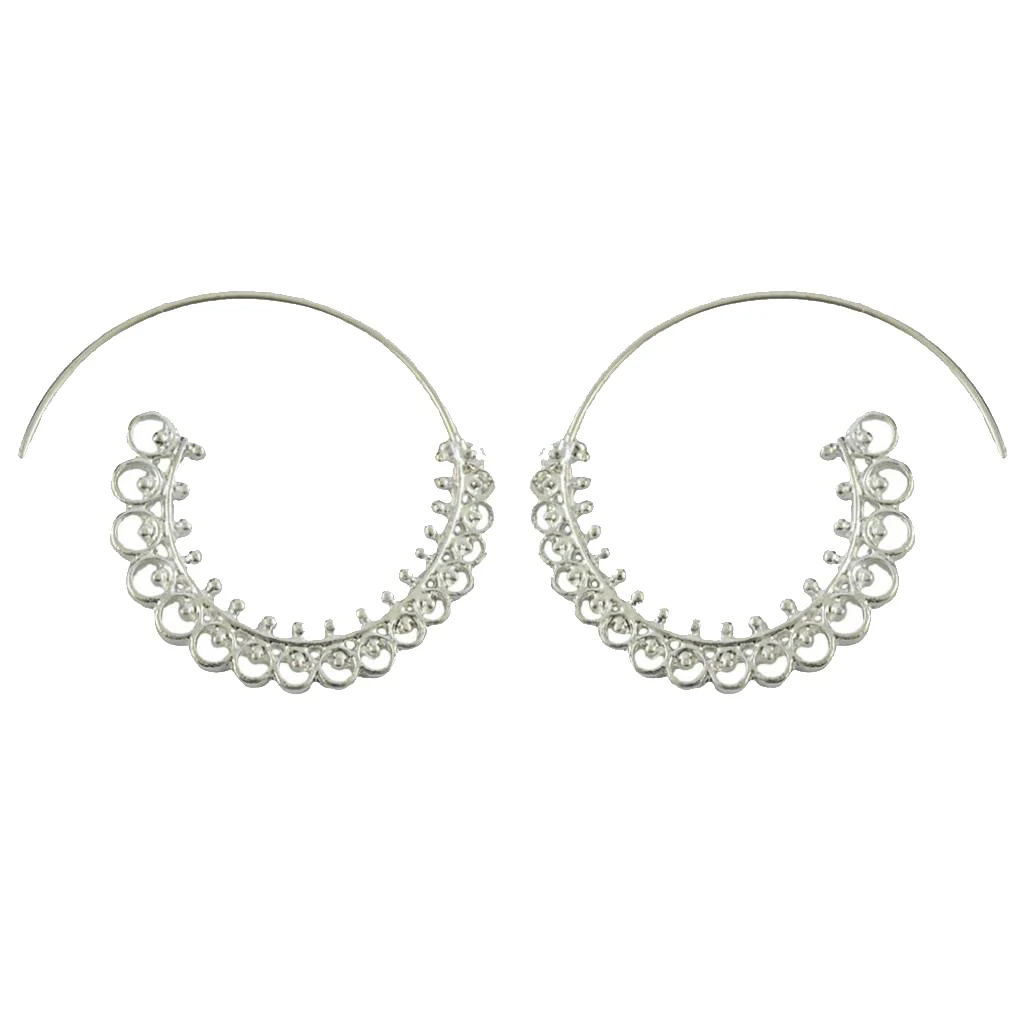 Boho Statement Jagged Spiral Earring Circles Round Tribal Hoop Pull Through Earring Lady Jewelry
