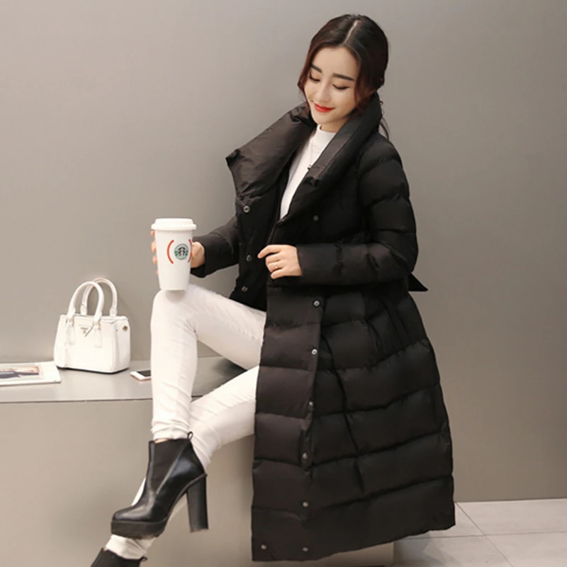 Épaisses pourpre Solide Femmes Écharpes Veste Jupe Qian Long Vestes Longue gris Noir D'hiver Manteaux 2018 Si Arc Ceinture Chen Femme Parka rouge Hiver wxfPpq