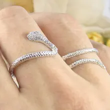 Женское кольцо со змеей для подростков два пальца с кристаллом