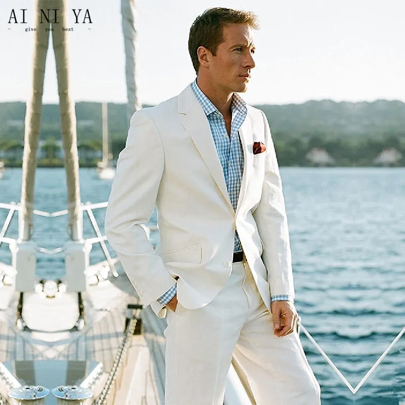 

White Linen Blazer Custom Made Linen Suit ,Sharp Look Tailored Groom Suit Bespoke Mens Linen Suits For Wedding Tuxedos For Men