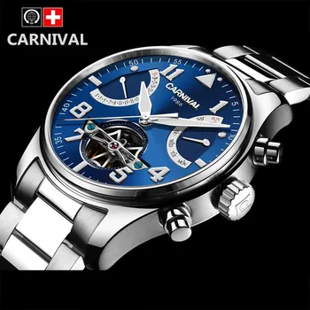 

Swiss brand carnival tourbillon automatic mechanical watch steel luxury watch men's sapphire watch clock