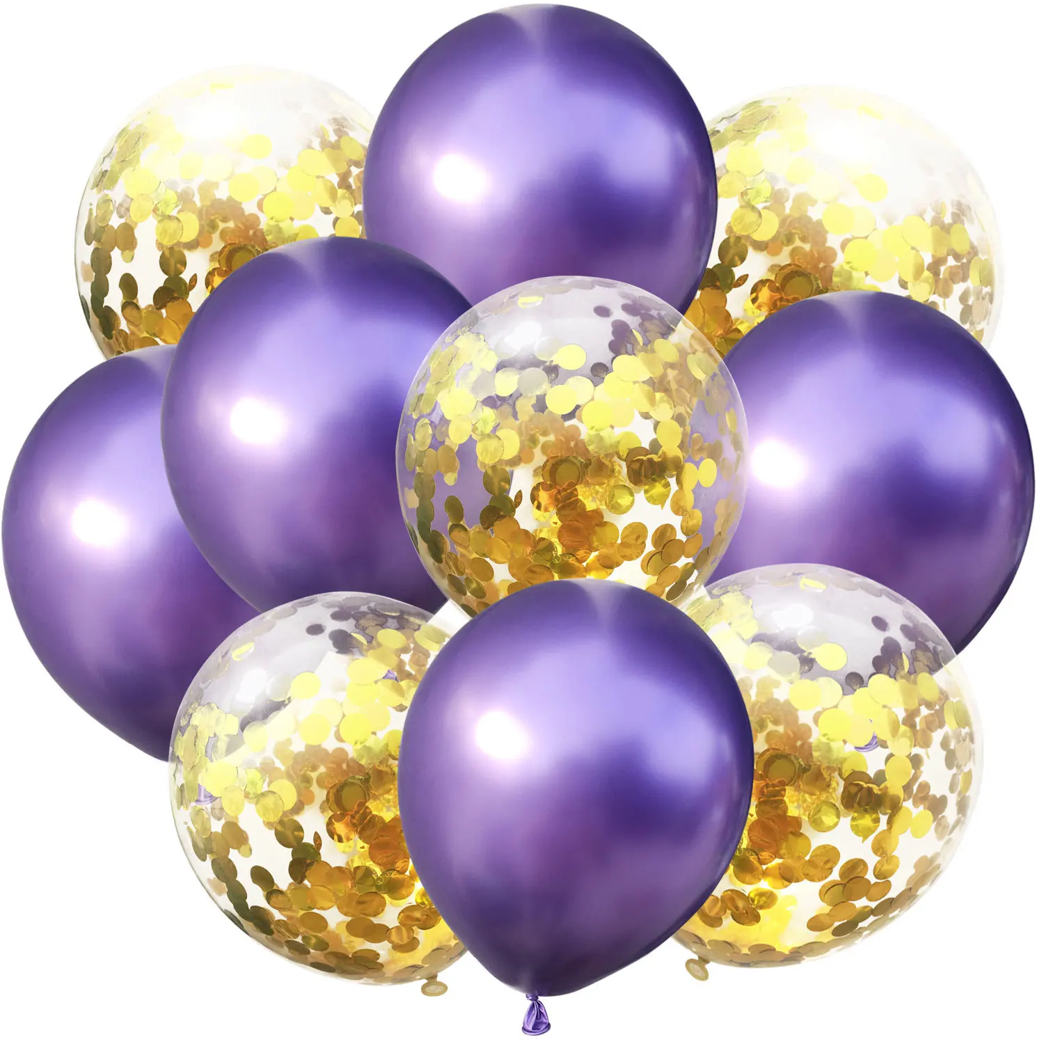purple gold 10 шт./лот, 12 дюймов, 5 шт., металлический цвет+ 5 шт., конфетти, латексные шары, для детей, для дня рождения, украшения, шары, мультяшная шляпа, игрушка - Цвет: purple gold