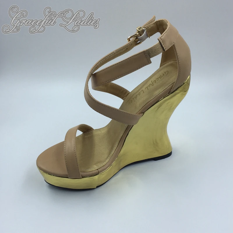ladies tan leather wedge sandals