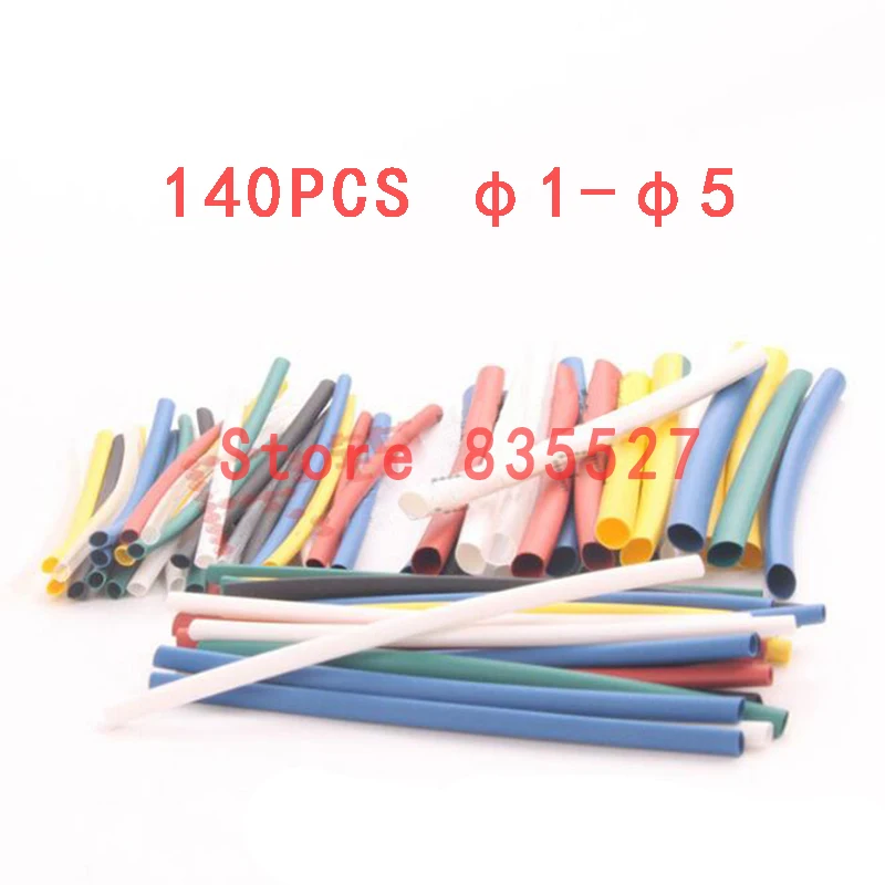 

140pcs 5 size Phi1 - Phi5 Heat shrinkable tube combinations colorful Halogen free flame retardancy PE insulation casing