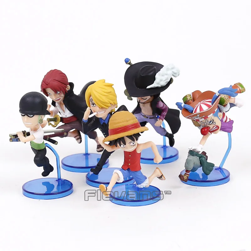 

Anime One Piece Running Luffy Sanji Zoro Dracule Mihawk Buggy Shanks PVC Figures Toys 6pcs/set 6~7cm
