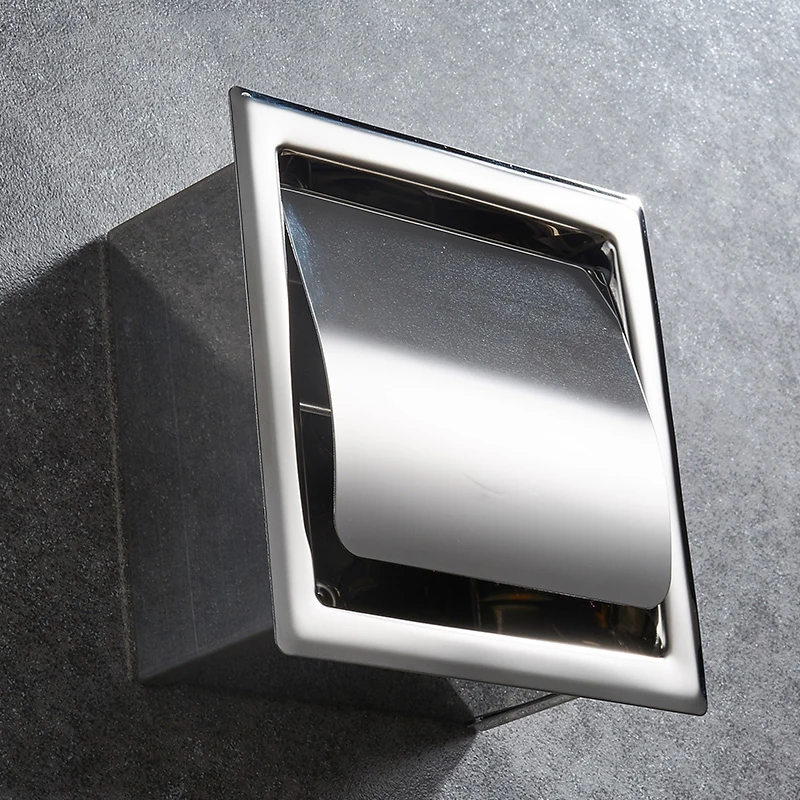 Recessed wall embedded stainless steel roll holder toilet paper holder tissue box tray paper towel ak15