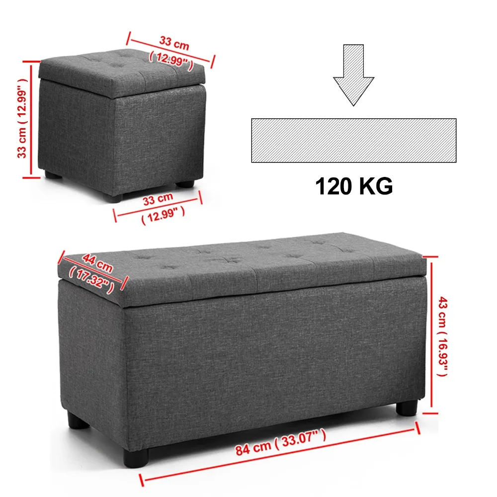 Samincom 3 предмета комплекты серый Банкетка с нишей Cube ottoman комплект H44 x W84 x D45cm хранения стула