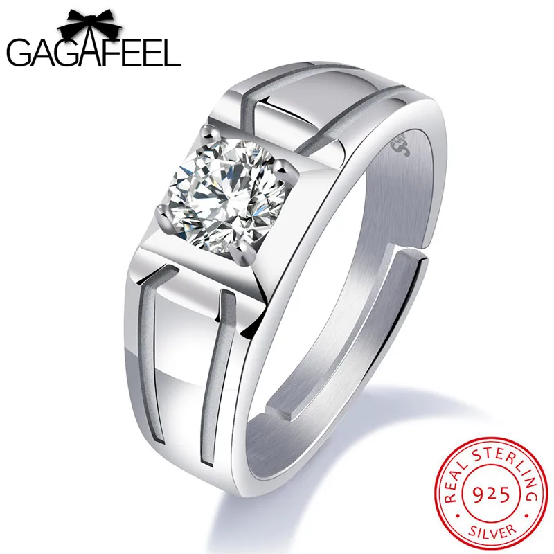 

GAGAFEEL Radiant 925 Sterling Silver Rings for Men Jewelry Fashion Wedding Engagement Zircon Crystal Adjustable Ring Wholesales