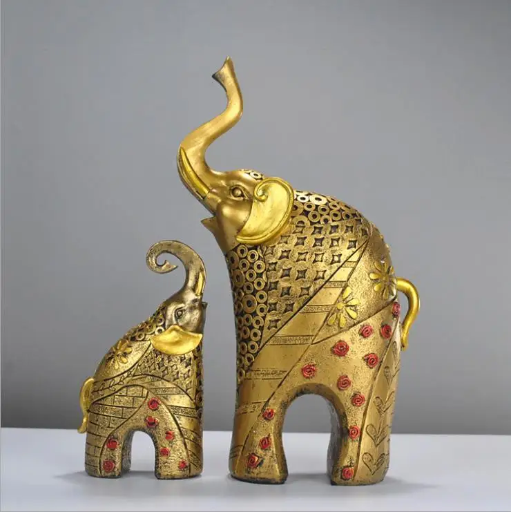 2 шт./пара винтажная настенная лампа с позолотой, статуя слона для матери и ребенка, животное, лепная фигурка, сад, домашний Свадебный декор, подарок