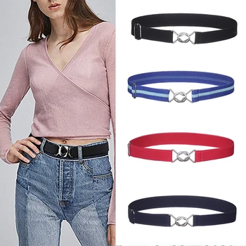 

AWAYTR Fashion Canvas Belt For Women High Elastic Waistband Clasp Alloy Buckle Belt Adjustable Stretch Boys Girls Women Men Belt