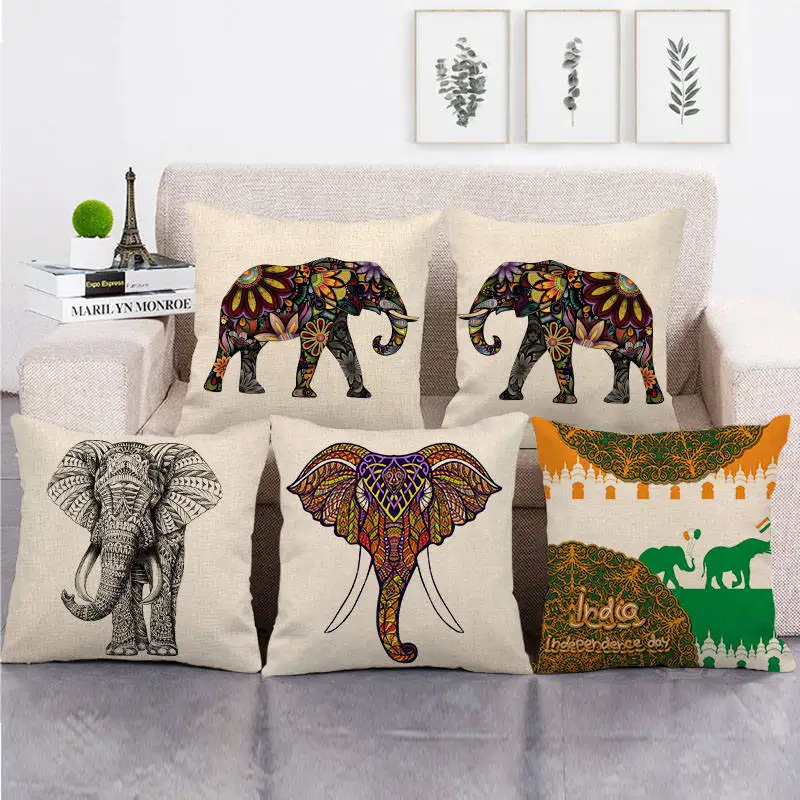 

45cm*45cm Mandala elephant design linen/cotton throw pillow covers couch cushion cover home decor pillow