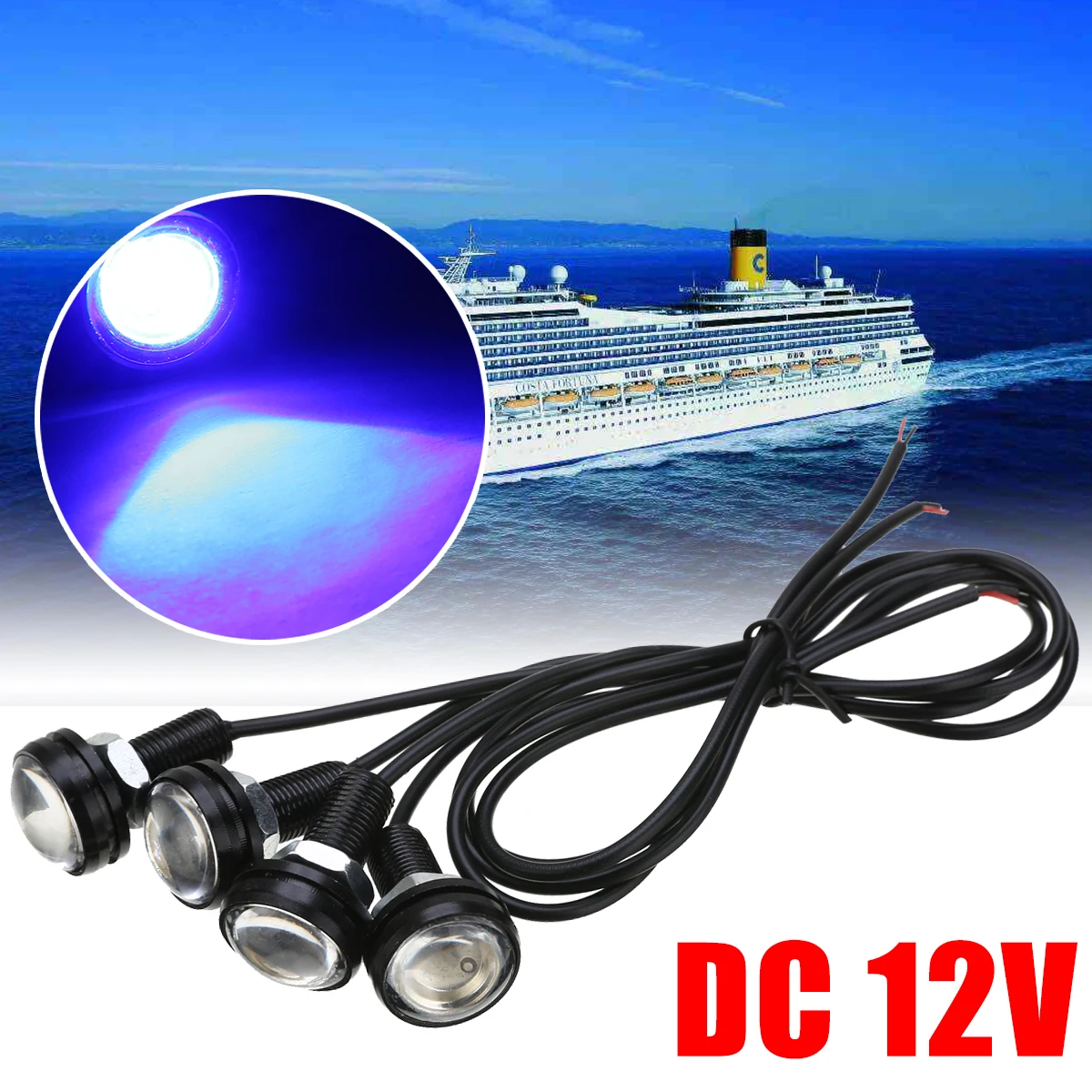 

4pcs/set Blue LED Boat Light 12V 5W 100LM Waterproof Outrigger Spreader Transom Underwater LED Light Source