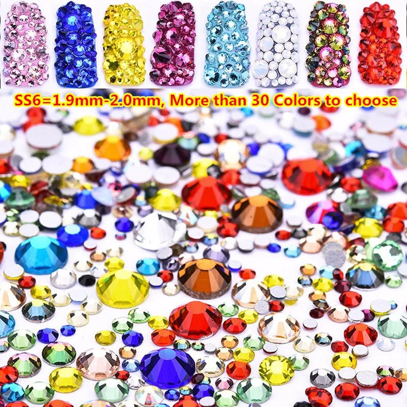 

30 Colors 1440pcs ss6 Small Size Nail Art Rhinestone Crystal Flatback Non Hotfix Rhinestone Glue On for cristales swarovsky nail
