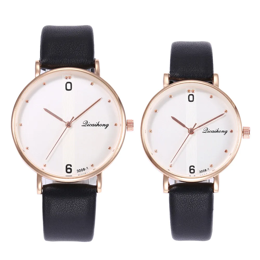 

2PCS Couples Fashion Leather Band Analog Quartz Round Wrist Watch Watches #NE1016