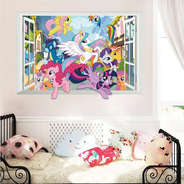 PVC Safety Material 3D Unicorn Wall sticker Cartoon My Little Pony Window Wall Decals For Kids Room Decorated Tools Party DIY