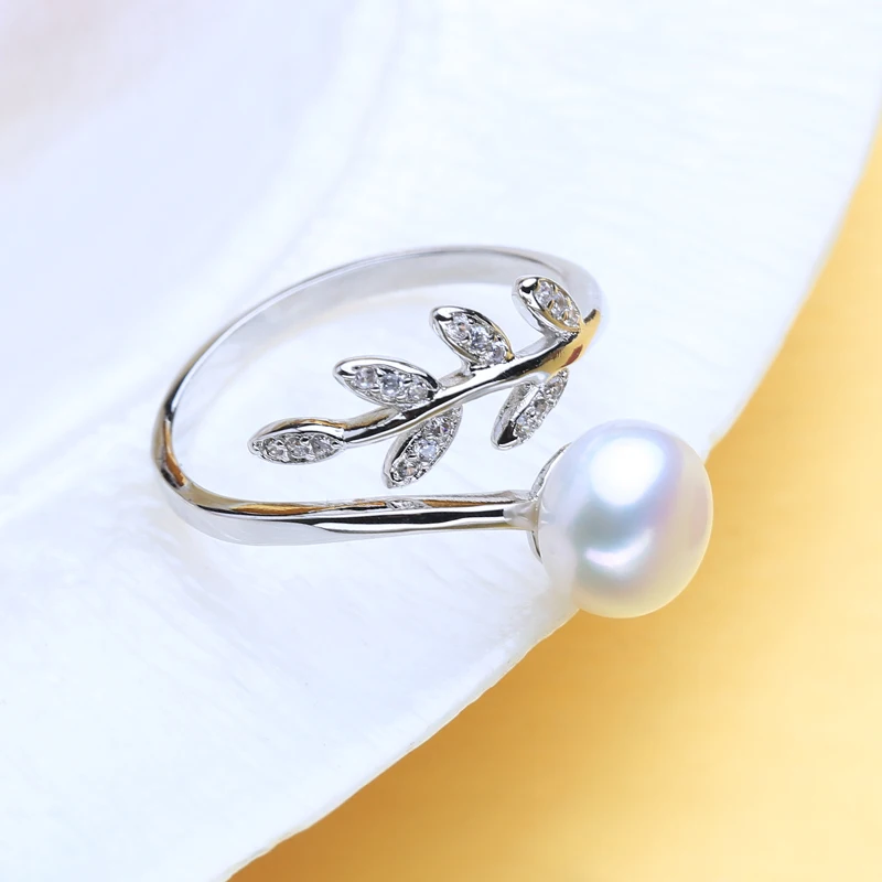 MITUO Trendy Natural Freshwater Pearl rings 925 Sterling Silver Leaf Party Rings For Women Stone Jewelry | Украшения и аксессуары