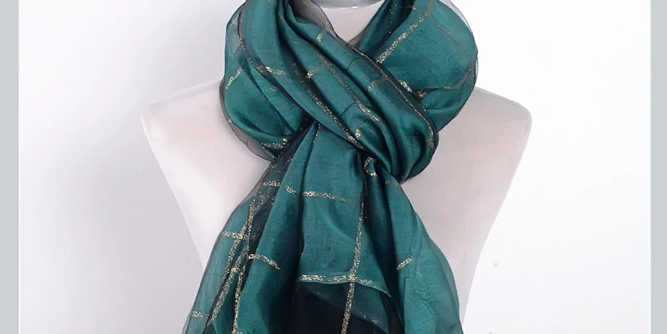 [BYSIFA] женский черный золотой плед шелковый шарф шаль Дамская мода аксессуары бренд 100% шелк органза Длинные шарфы обертывания 190*70 см