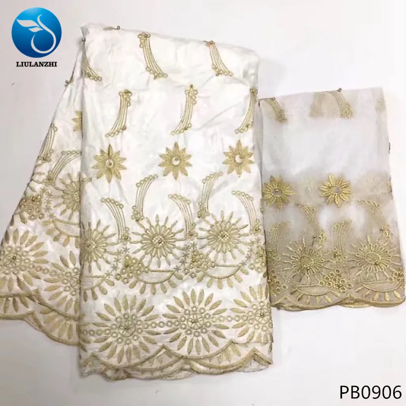 LIULANZHI riche getzner 2019 хлопковая ткань Базен tissu жаккардовая парча белый с бусинами