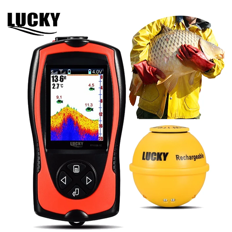 

LUCKY Portable Fish Finder Sonar Sensor Fishing Sensor Fishfinder Sonar Wireless 147 Feet Depth Echo Sounder FF1108-1CWLA