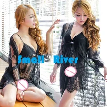 Новинка, Высококачественная сексуальная пижама, женский кружевной костюм из трех предметов, MS, ночная рубашка, кардиган, экстремальное искушение, халат и платье, наборы