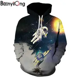 BIANYILONG Новая мода Для мужчин/Для женщин 3d Толстовка печати астронавтов на Moon тонкий Толстовки с капюшоном пуловеры худи