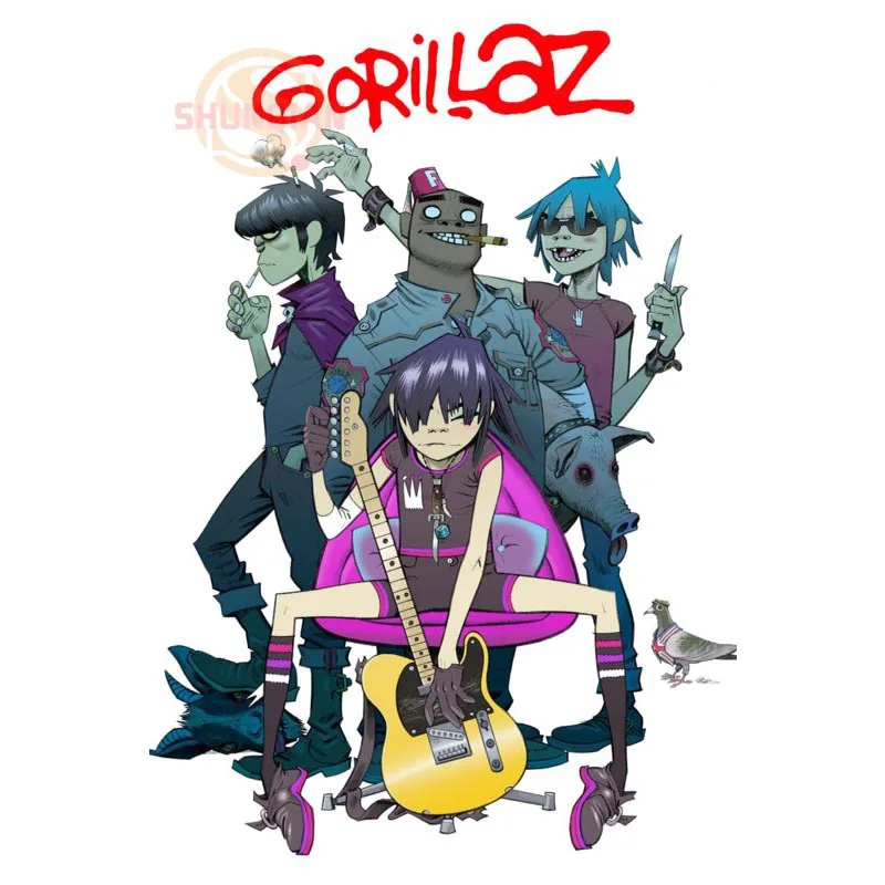 Постер с героями мультфильмов Gorillaz на заказ, атласный постер, ткань для печати, настенный постер, принт из шелковой ткани с принтом, постер - Цвет: Красный