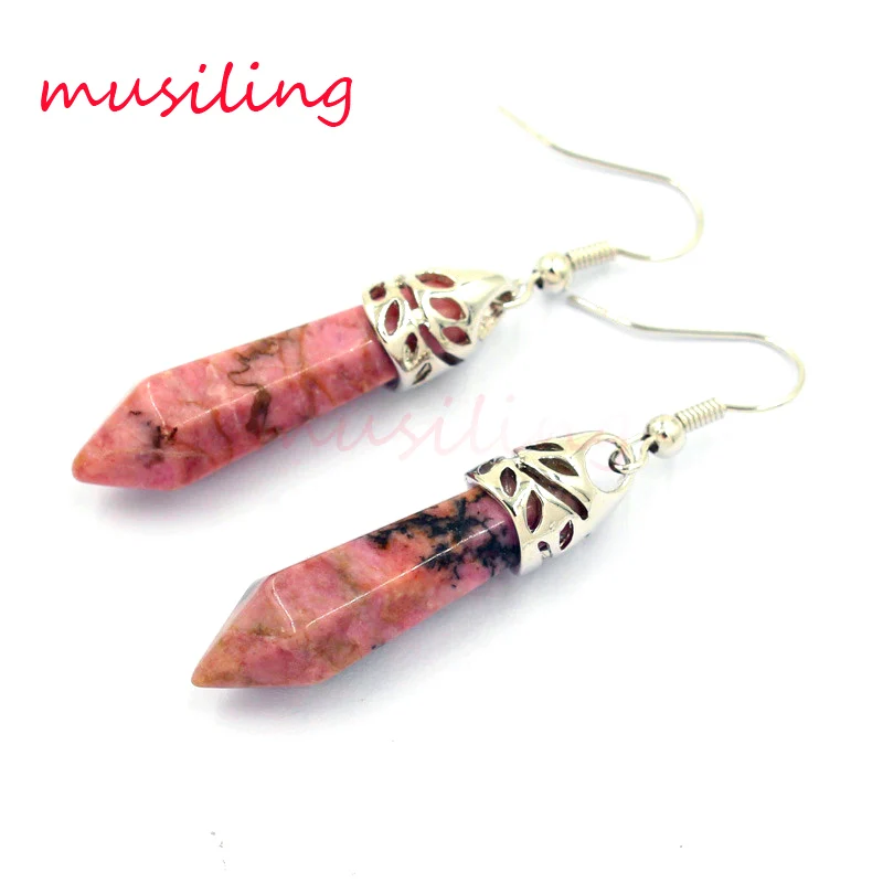 

Ladies Gifts Natural Gem Stone Hexagon Prism Point Healing Chakra Dangle Earrings Charm European Classic Jewelry 23X Mix Order