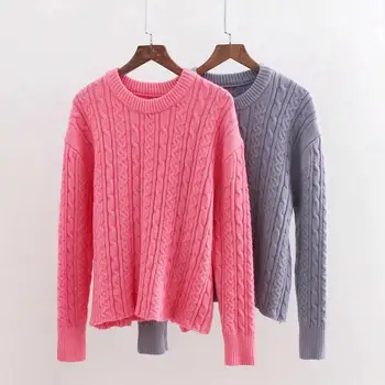 

2020 Fashion United States Style Fall New Arrival Sueter Mujer Loose Long Sleeve O Neck Twisted Knitted Pullover Free Shipping