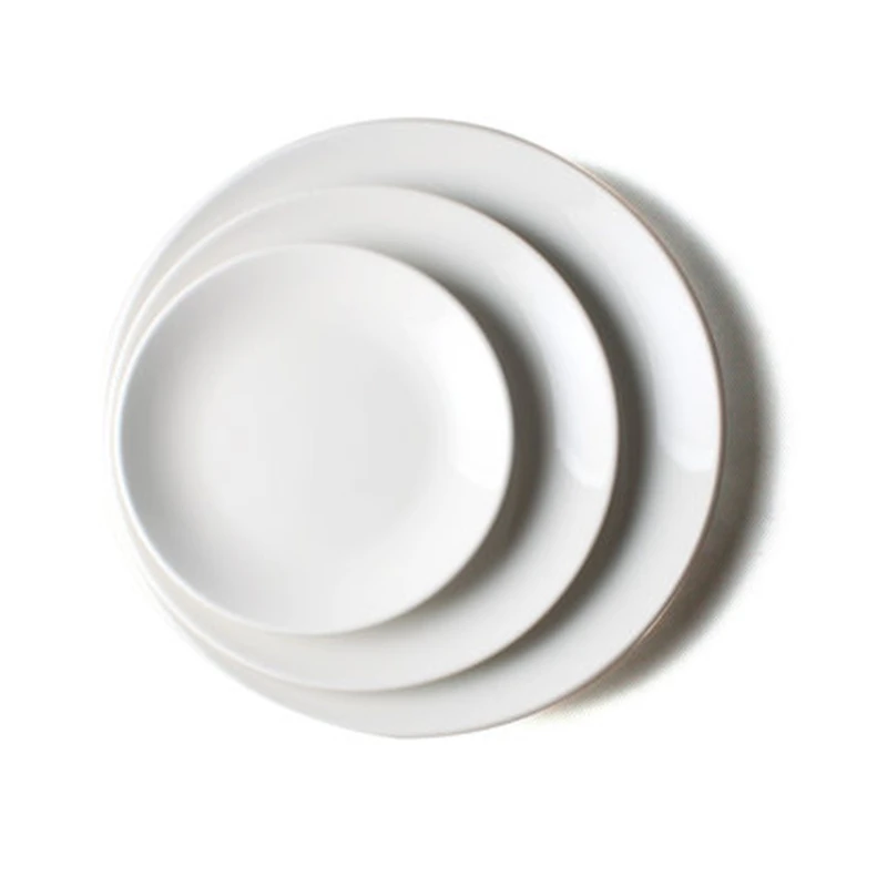 Простая чисто белая керамическая тарелка, блюда для стейка, западные фруктовые обеденные тарелки, круговые Семейные ресторанные отельные западные блюда для еды