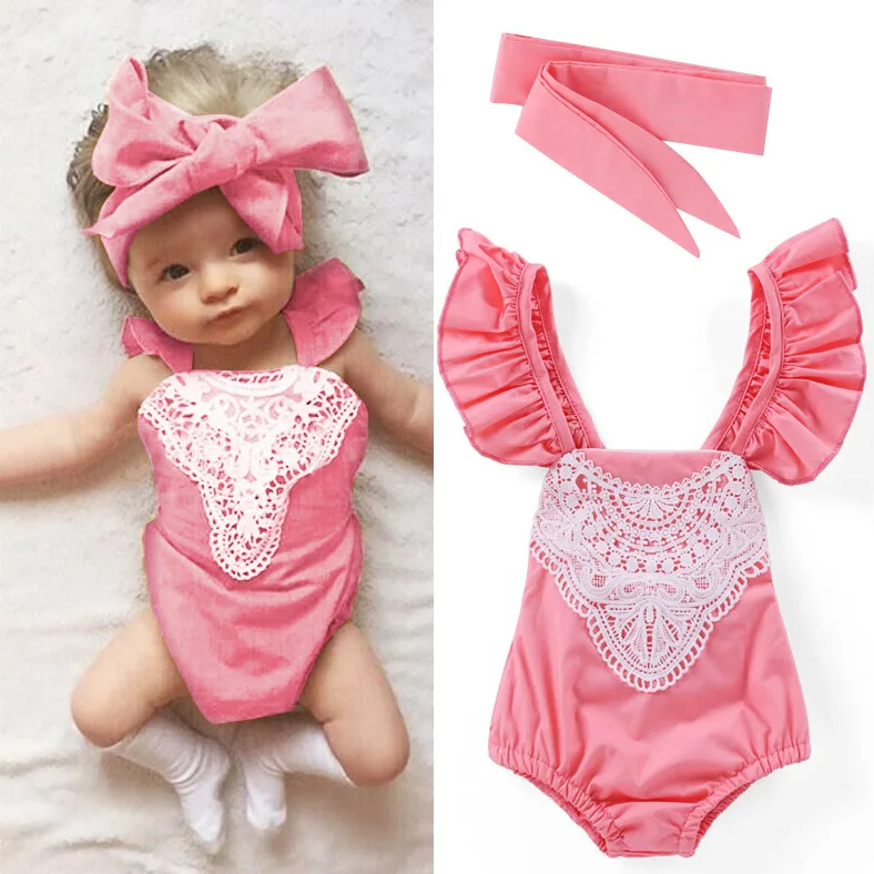 summer baby girl bodysuits sleeveless infant girl jumpsuits+belt 2pcs set brace newborn girls