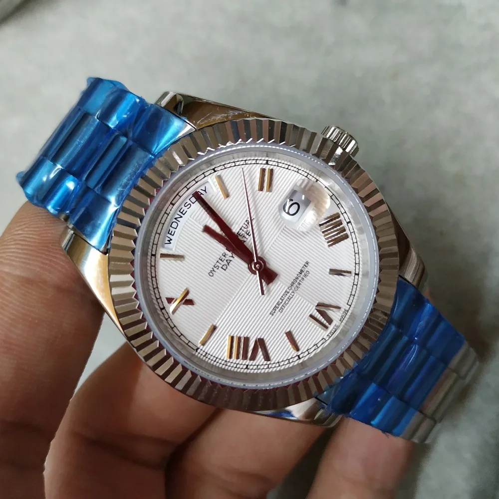 

Luxury Watch President Automatic Watches 2813 Men Silver Strap White Dial AAA Crown Watches Men Designer Watches Day Date 40mm