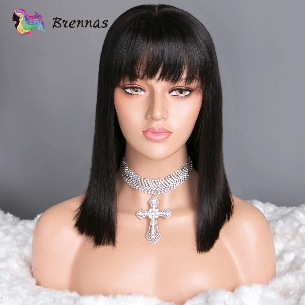 

Bob wig lace front human hair wigs with bangs 13x6 straight bob lace front wig for black women natural color bleahced knots