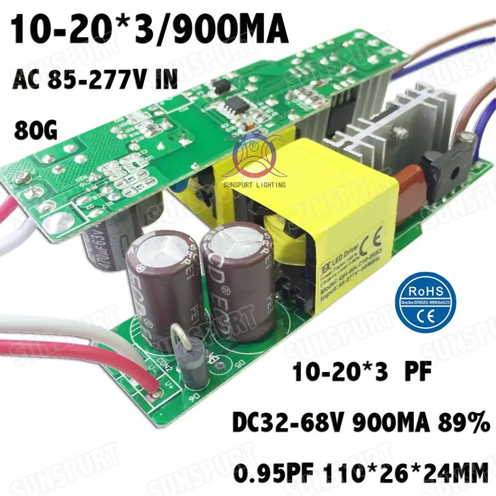 Высокая pfc 5-80 Вт AC85-277V светодиодный драйвер 2-30Cx3B 900mA DC5-100V постоянный ток внутри внешнего IP67 10 Вт 20 вт 30 Вт 80 Вт Бесплатная доставка