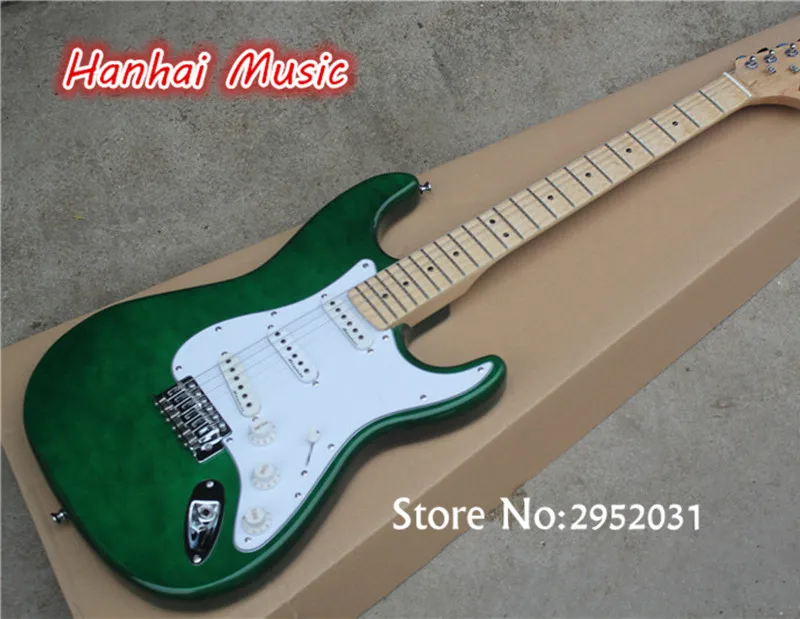 

Hot Sale Custom Electric Guitar,Dark Green Color,Big Headstock with Signiture,Scalloped Maple Fretboard,can be Customized