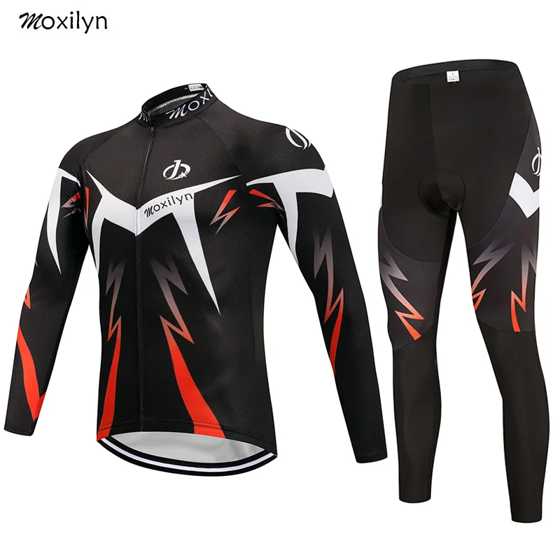 

Moxilyn Cycling Jersey Set Winter Thermal Fleece Clothing MTB Bicycle Clothes Wear Maillot Ropa Ciclismo Men Red Cycling Set