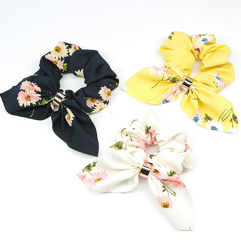 

Fashion Hair Accessories Women Scrunchie Flower Hair Bows Ponytail Holder Hairband Candy Color Bow Knot Scrunchy Girls Hair Ties