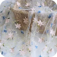 Трехмерной одежда из шифона с цветами; шелковая пряжа net вышивка Материал ткань