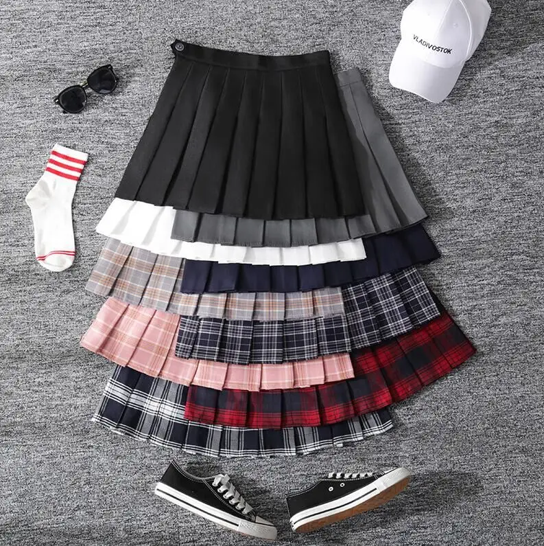 Весна Осень Harajuku панк стиль увеличить размер высокой талией желтый, красный и серый клетчатый короткая юбка А-образная юбка