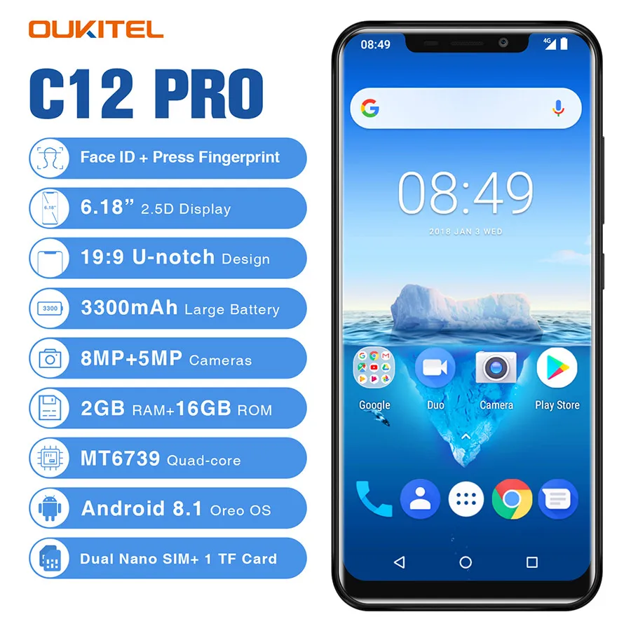 OUKITEL C12 Pro смартфон экран 6 18 дюймов Android 8 1 четырёхъядерный 2 Гб ОЗУ 16 ПЗУ|Смартфоны|