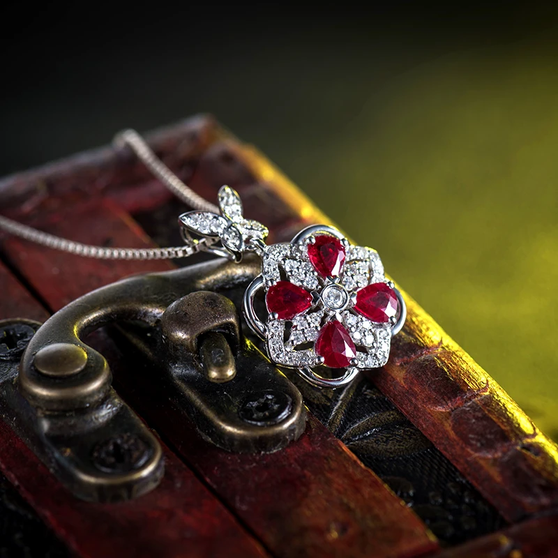 US $633.00 Women Party Jewelry Pear Cut 35x45mm Red Ruby Diamond Pendant In 18Kt White Gold WP033