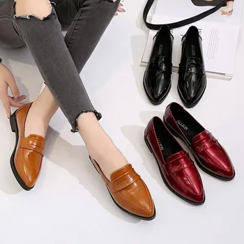

Brand women flats loafers patent leather solid fashion slip on shoes girls basic pointed toe black red orange female sewing shoe