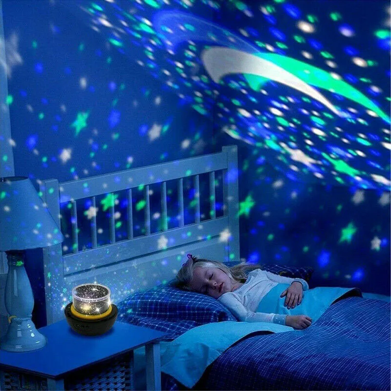 

Kids Night Light Projector Lamp 360 Rotating Starry Planet Lamp for Bedroom Gift with 5 Sets Film HVR88
