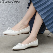 EshtonShero/Женская обувь на плоской подошве женские свадебные туфли-лодочки из коровьей кожи на плоской подошве с острым носком и бантиком-бабочкой Размеры 3-9