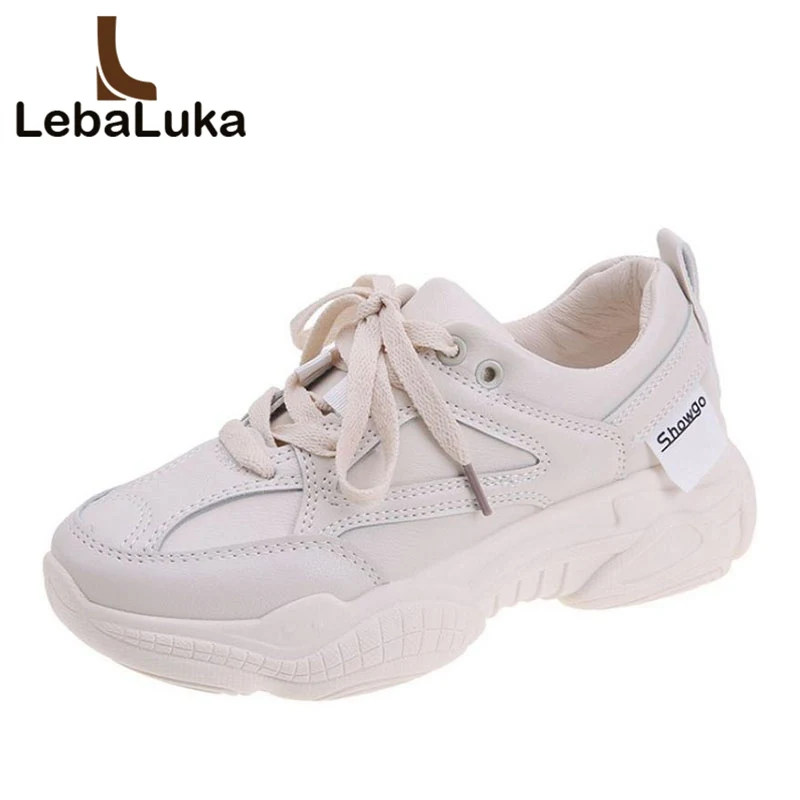 

LebaLuka Young Lady Thick Bottom Vulcanized Shoes Women Round Toe Cross Strap Spring Fashion Snearker Leisure Shoes Size 35-39