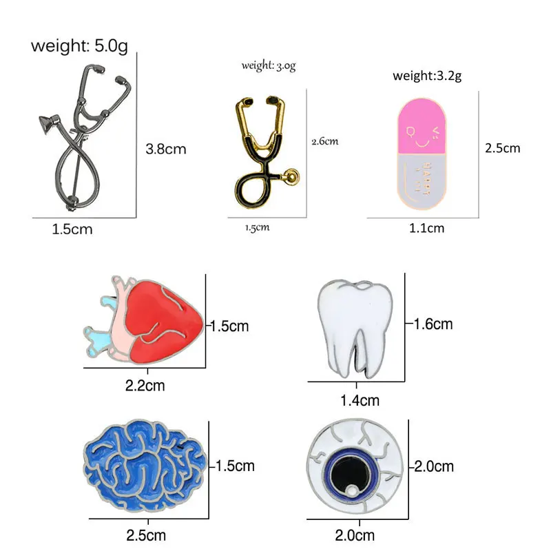 Мультяшные медицинские эмалированные булавки, броши для доктора медсестры, стоматолога, стетоскопа, капсулы, зуб, орган, сердце, глазное яблоко, мозговая брошь, ювелирные изделия