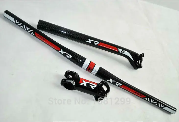 cheap New XRIDE Mountain bike 3K full carbon Flat horizontal handlebar Road seatpost Alloy bicycle stem MTB bike parts sets Free ship
