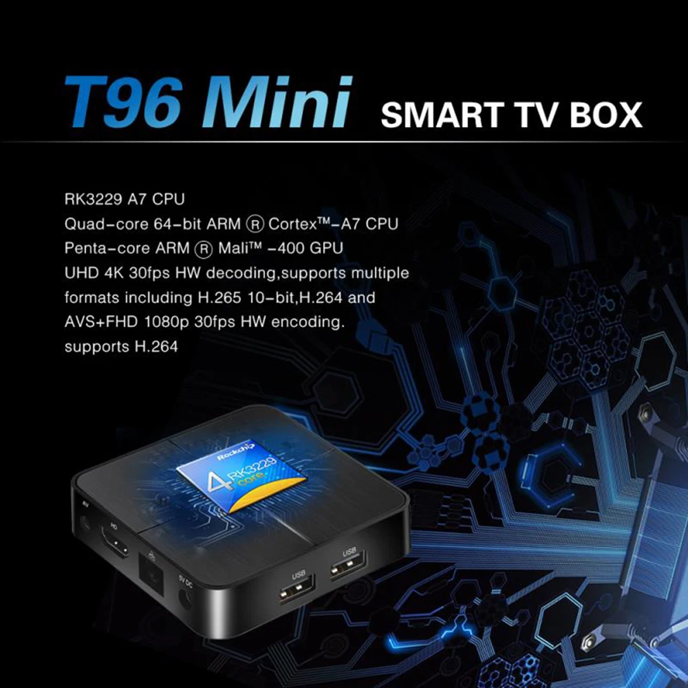 

T96 Mini Android 7.1 TV BOX 2GB RAM 16GB ROM RK3229 Quad Core 2.4G WiFi Media Player H.265 4K HD Smart Set Top Box